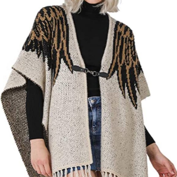 Vertigo Sweaters - Vertigo Print Fringe Cardigan Open Front Eagle Eye